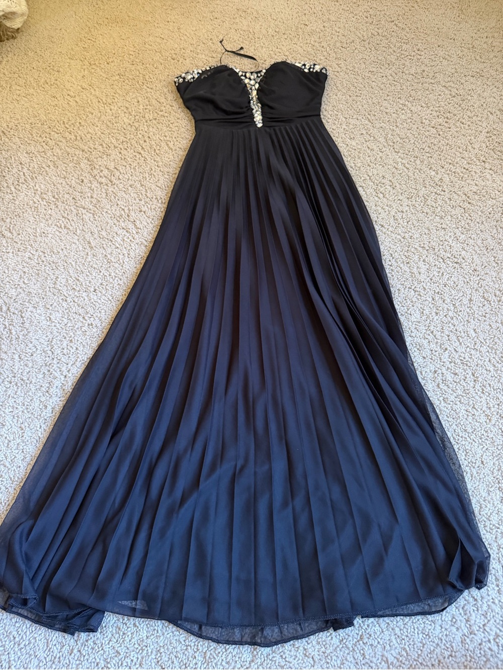 Strapless Black Evening Gown with Embellished Sweetheart Neckline